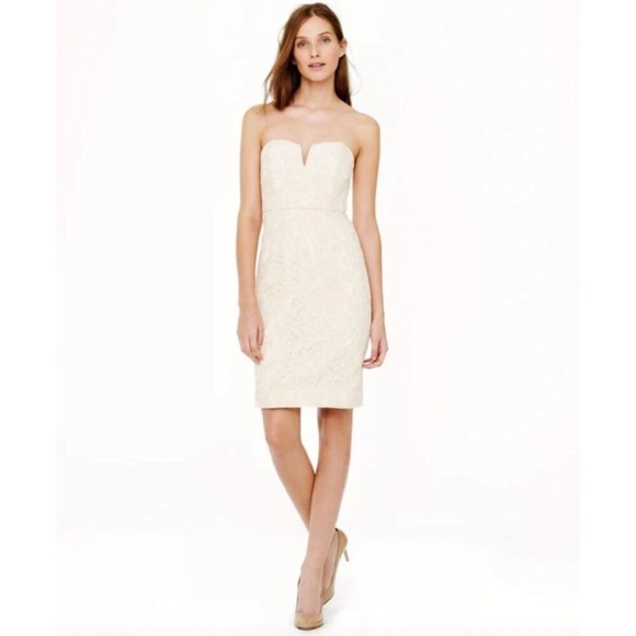 J Crew Cathleen Sheath Dress in Leavers Lace 4 S Small Strapless Ivory Cream NWT - Picture 2 of 9